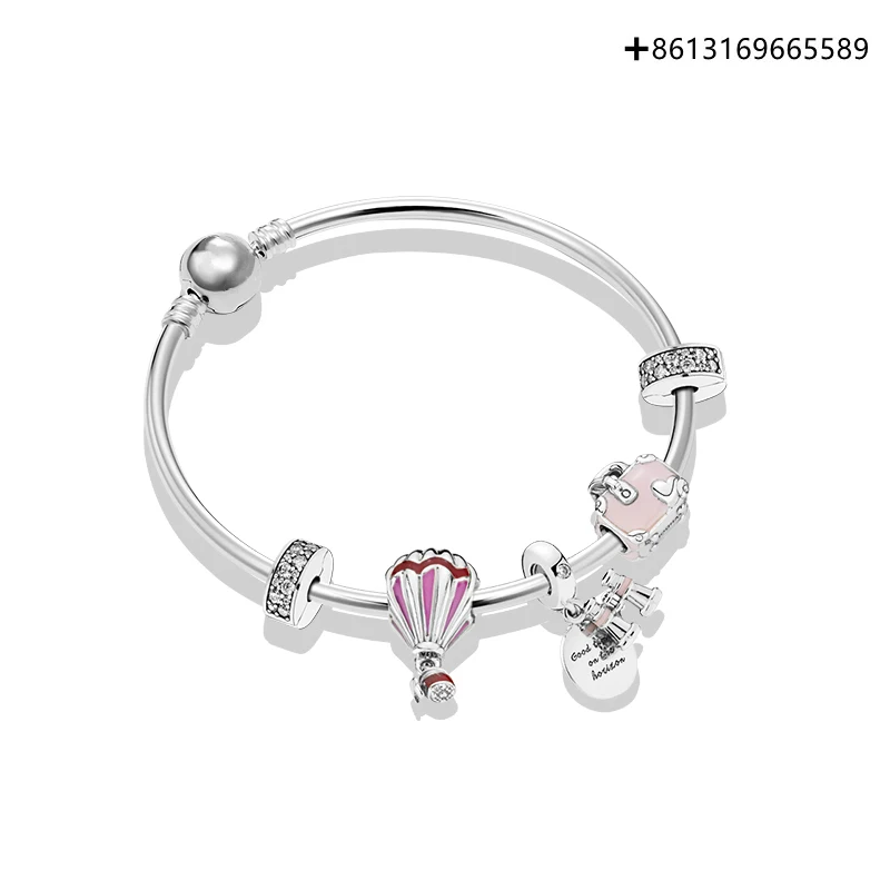 

100% 925 Silver Original Engraving 1:1 Sweet Travel Bracelet Set Romantic And Elegant Hot Air Balloon Direct Batch Free Of Posta