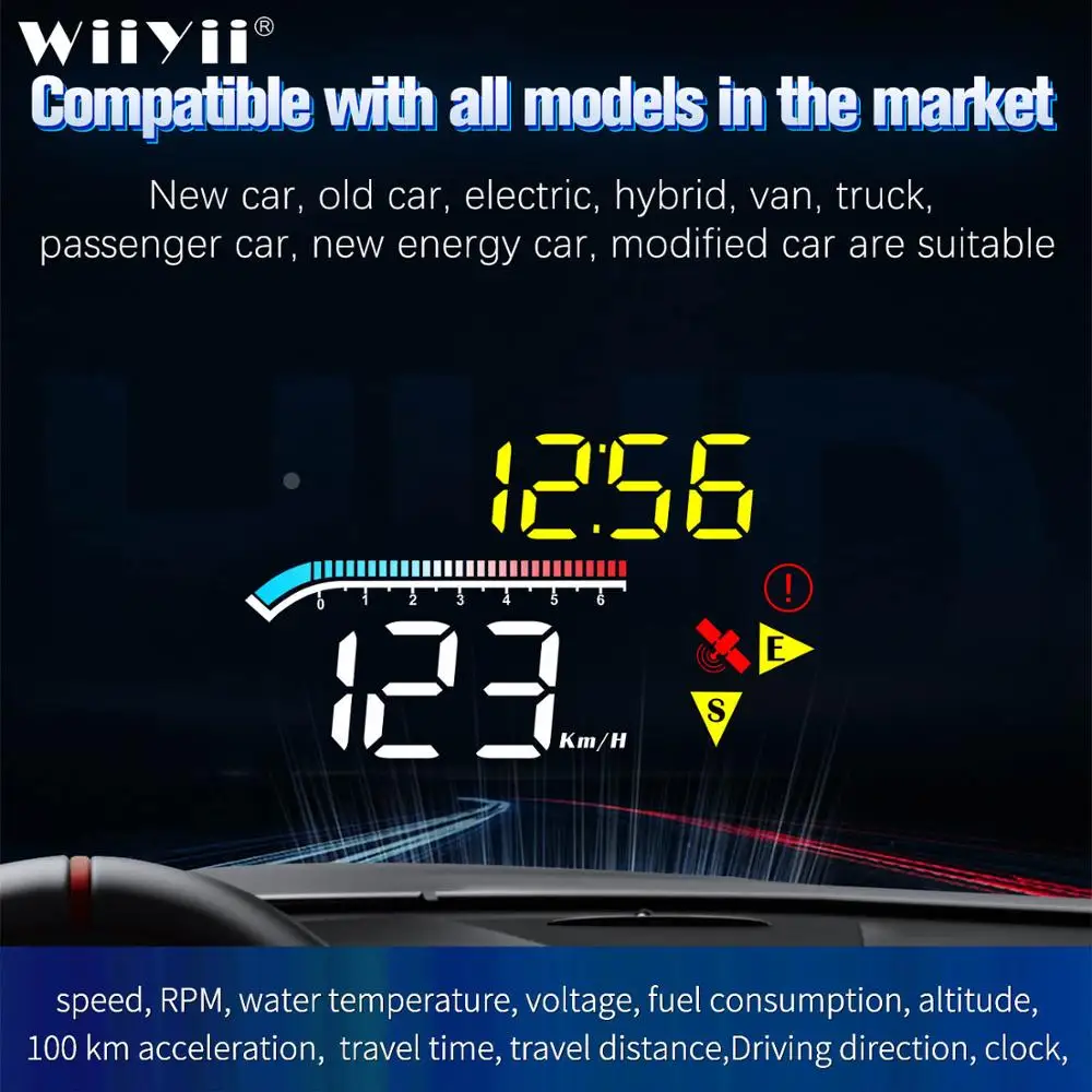 2020 HUD M17 obd head up display OBD2 GPS Dual System Windshield Speed Projector Security Alarm Water temp Overspeed RPM|Проекционный