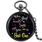 Озорной цвет текст шаблон практичные подарочные карманные часы Мужские кварцевые белый циферблат толстая цепочка Кулон Лучшие подарки на день рождения для сына
