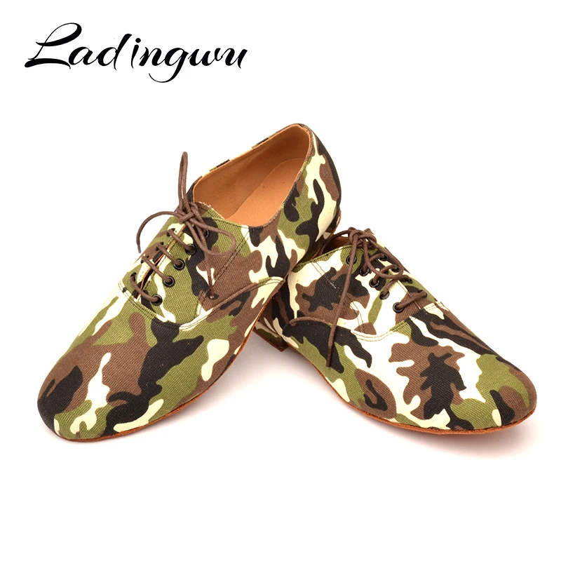 ladingwu new hot brand modern mens boys ballroom tango latin dance shoes camouflage pattern canvas man dance shoes man heel 1 free global shipping