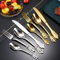 silver golden 304 stainless steel tableware vintage western cutlery spoons knife forks teaspoon dinnerware kitchen utensils