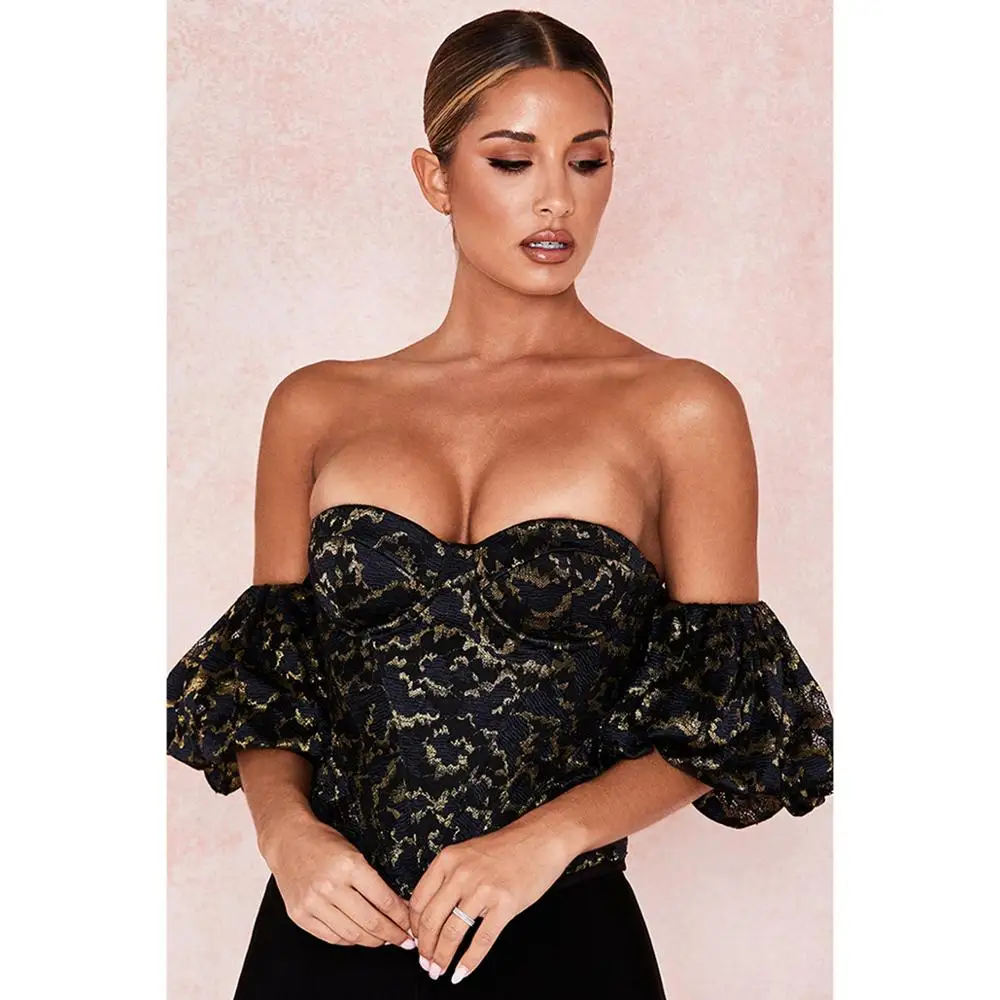 Instagram's New Sole-color Composite Lace Strapless Frothy Sleeve Backless Slim T-shirt Is A Hit On Ebay Sexy Denim Crop | Женская