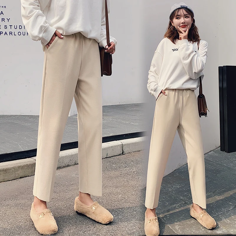 REALEFT зимние женские теплые шерстяные широкие брюки OL Стильные повседневные