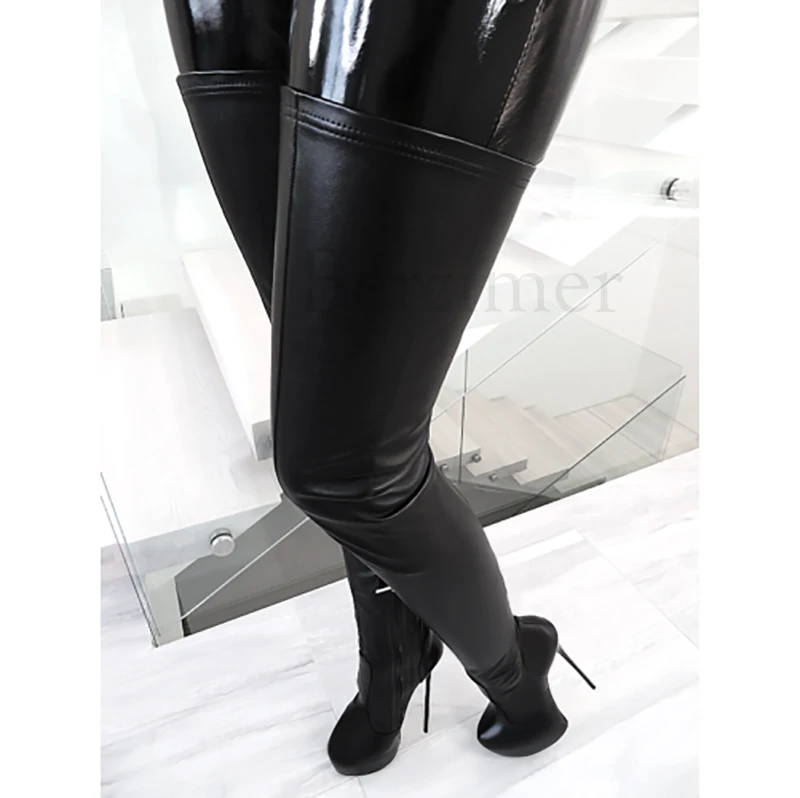 Y39 Black BERZIMER/очень пикантные женские сапоги до бедра на высокой платформе; мужская повседневная обувь унисекс на высоком каблуке из искусственной кожи; Zapatos De mujer; женская обувь; большие размеры 50, 51, 52 - Цвет: Y39 Black