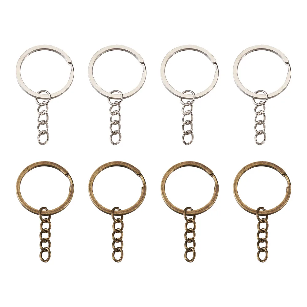 

Iron Split Key Rings, with Curb Chains, Keychain Clasp Findings, Antique Bronze & Platinum 2 colors, 20pcs/color, 40pcs/set