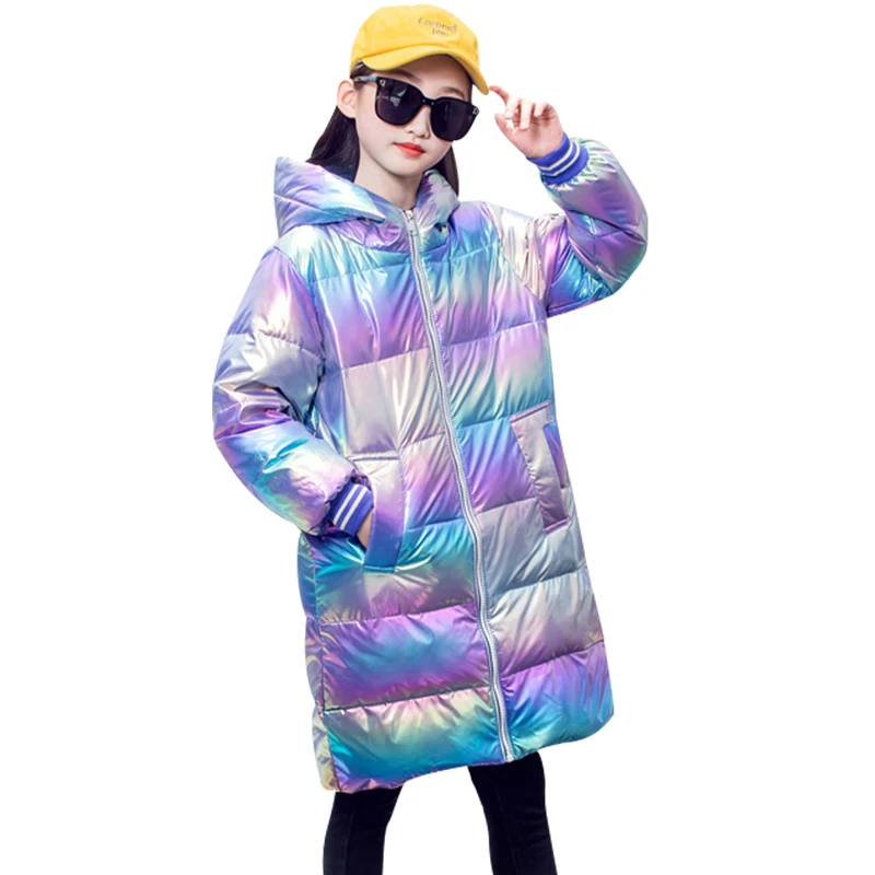 Новинка 2021 детская зимняя куртка для девочек яркое Радужное плотное зимнее