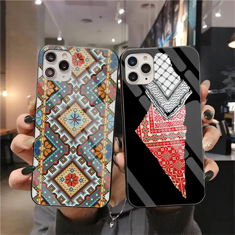 

Embroidered Map of Palestine Phone Case Tempered Glass For iPhone 12 pro max mini 11 Pro XR XS MAX 8 X 7 6S 6 Plus SE 2020 case