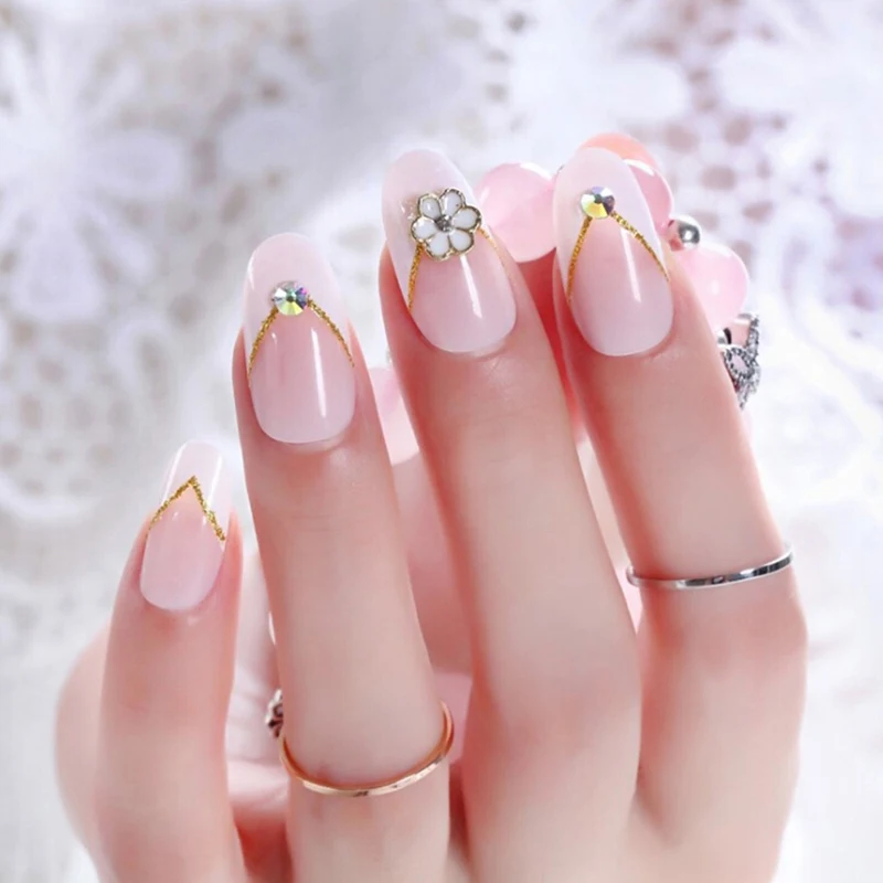 

24Pcs Nude French False Nails Acrylic UV Gel Full French Fake Art Tips Tools