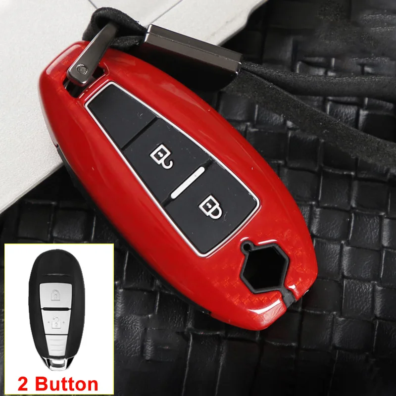 2 Button Carbon Red Цинковый сплав+ силиконовый автомобильный чехол для дистанционного ключа от машины чехол для Suzuki Vitara Ignis Kizashi SX4 Baleno Ertiga Swift Liana S-Cross Samurai - Название цвета: 2 Button Carbon Red