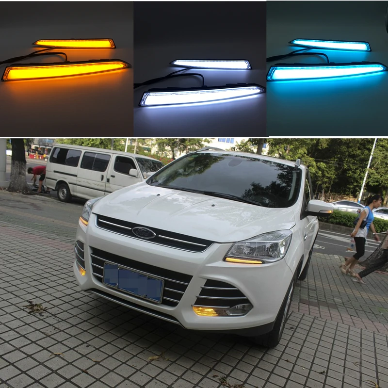 2 шт./компл. светодиодный DRL Габаритные огни для Ford Kuga Escape 2014 2015 2016 2017 с Поворотная