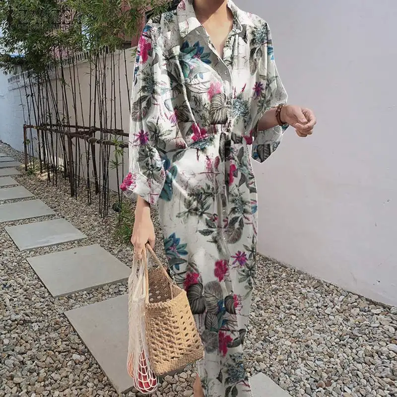 

ZANZEA Women Autumn Sundress 2021 Vintage Floral Printed Long Shirt Dress Bohemian Long Sleeve OL Work Midi Vestidos Robe Femme