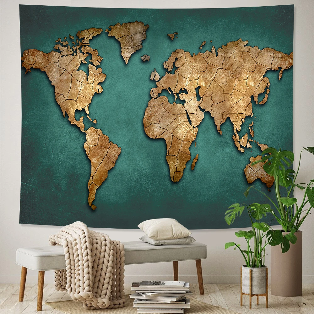 

Ретро гобелен с морской картой мира для домашнего искусства, стиль хиппи, простыня, фон для стены, дивана, одеяла