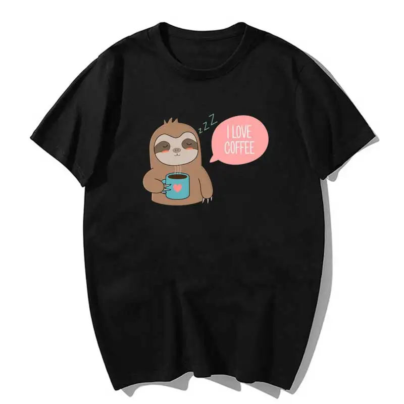 

Sloth Cute Cartoon Coffee 2020 Women Aesthetics Graphic Short Sleeve Cotton Polyester T Shirts Female Camisetas Verano Mujer