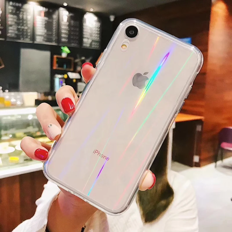 

Gradient Rainbow Case For Iphone 13 12 Promax 11 Pro 7 8 Plus Mini X XR XSMax Laser Transparent Anti-knock Silicone Phone Cover