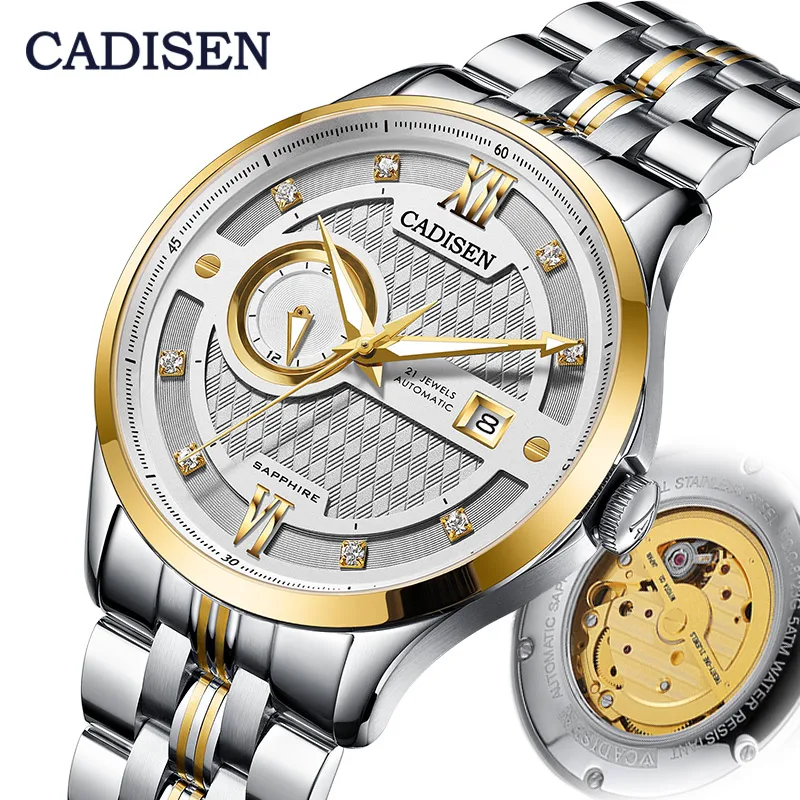 

CADISEN 2020 Men's Automatic Watch Luxury Gold Noble Watch Military Business Sports Stainless Steel Watch Waterproof Calendar
