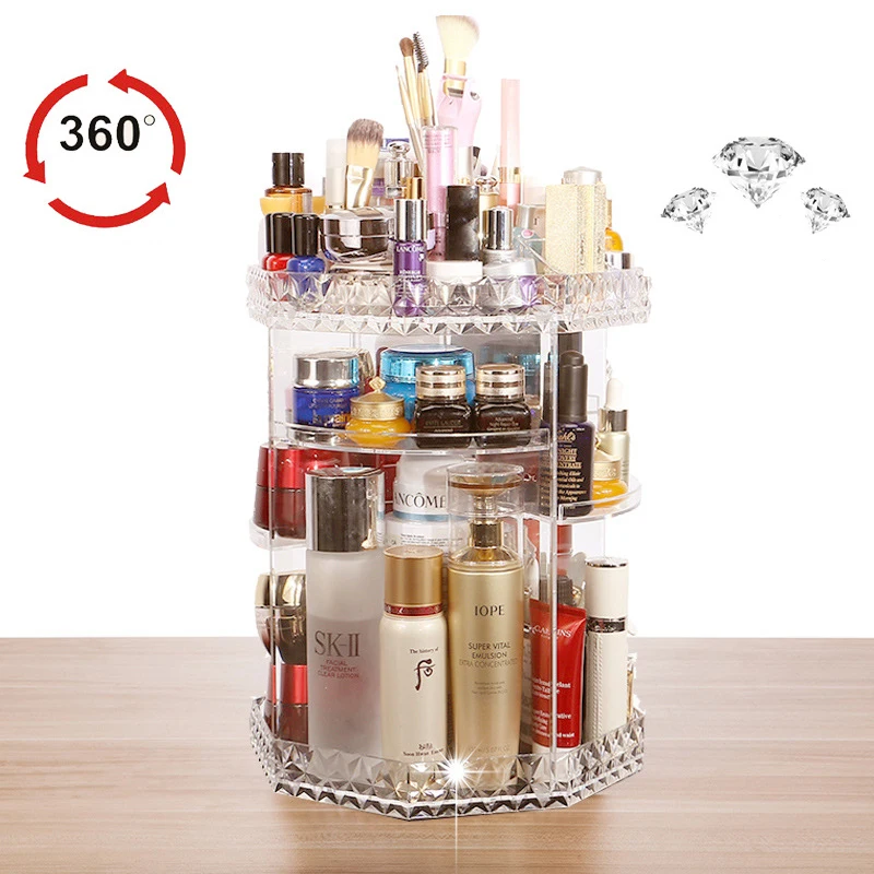 DIY 360 градусов вращения прозрачный акриловый ящик для хранения косметики модный