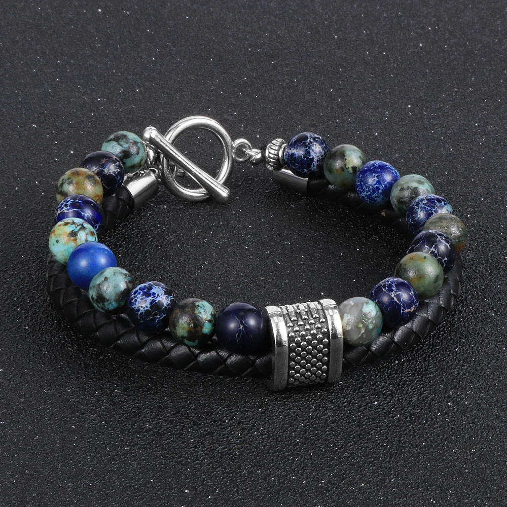 Мужской браслет из тигрового глаза с натуральным камнем обсидиан Лазурит бисера