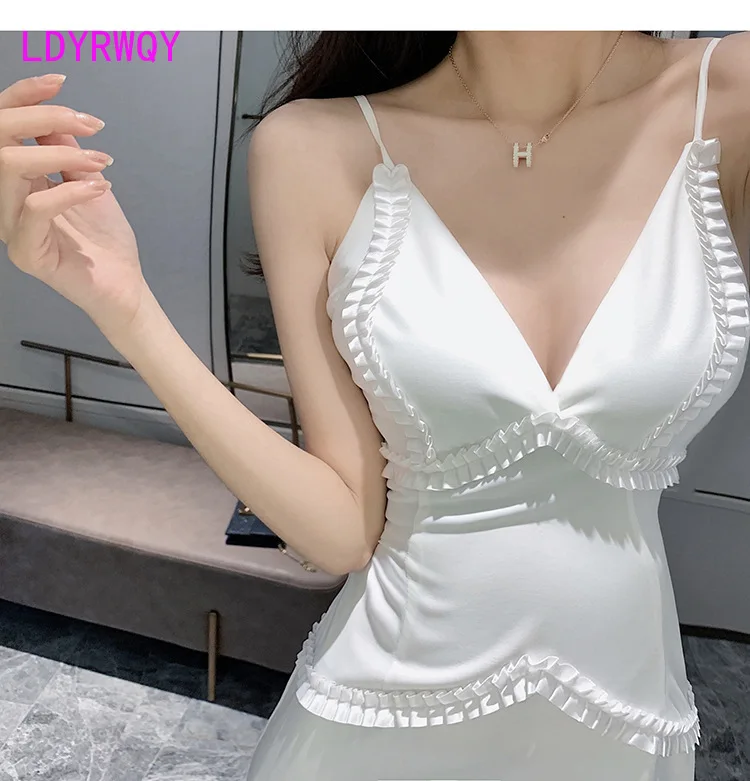 

[LDYRWQY] 2020 New Nightclub Sexy V-neck Lace Slim Dress Knee-Length Office Lady Polyester Sleeveless