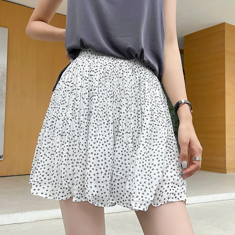 

High Waist Floral Elastic Waist Skirt Short Skirt Female Summer New Style Chiffon Lining Large Skirt