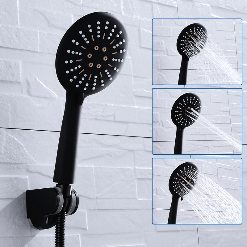 

shower Function Matte Black Hand Held Shower Head Wall Mounted Shower Set With Hose and Shower Holder