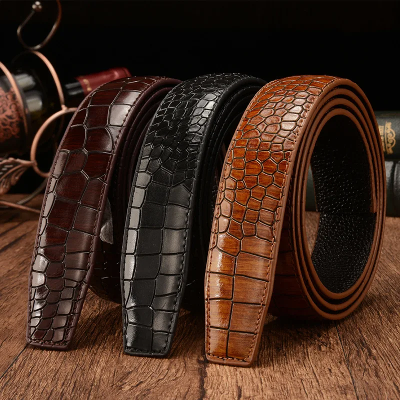First Layer Crocodile Pattern Genuine Leather 3.5cm Men's Belt Body New Luxury Brand for High Quality No Buckle Strap Ceinture