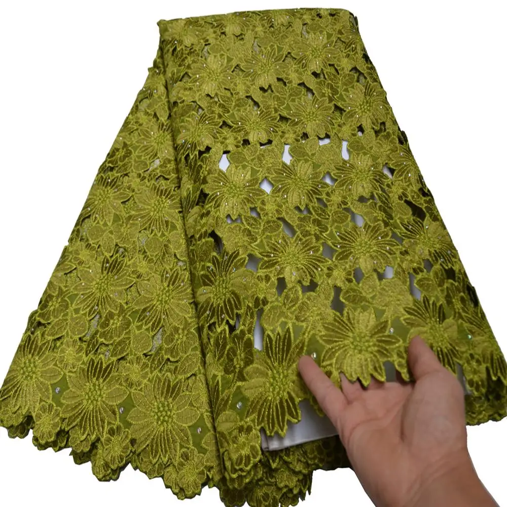 

Free shipping (5yards/pc) High grade lemon green African Swiss voile lace fabric with neat embroidery for party dress CLP469