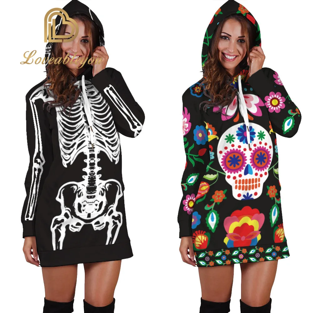 Новые осенние принт череп тематический пуловер худи для женщин/мужские