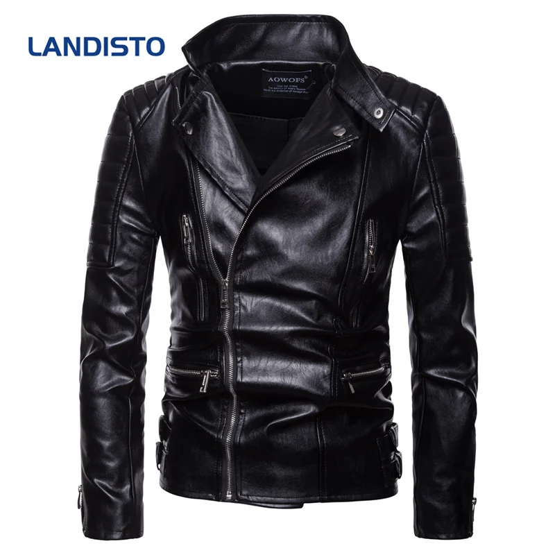 Мужская кожаная куртка LANDISTO модная повседневная в модном стиле осень 2019|Куртки
