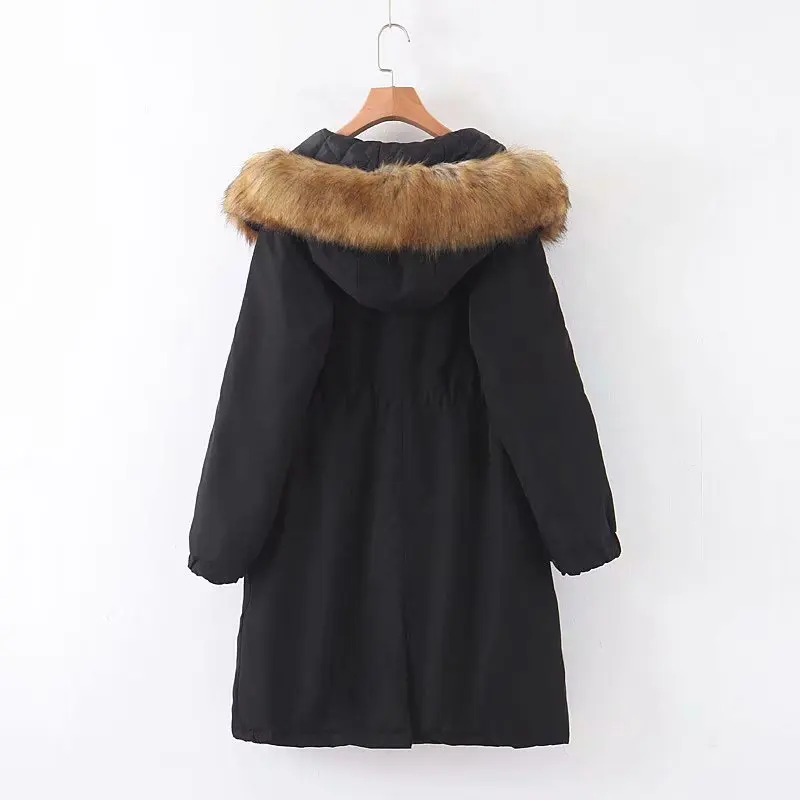

Autumn and winter new women's jacket pocket long sleeve detachable large fur collar hooded thick coat loose casual long coat