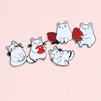 5 styles cute greedy cats enamel pins strawberry brooch denim jeans backpack cartoon animal jewelry gift for friends kids
