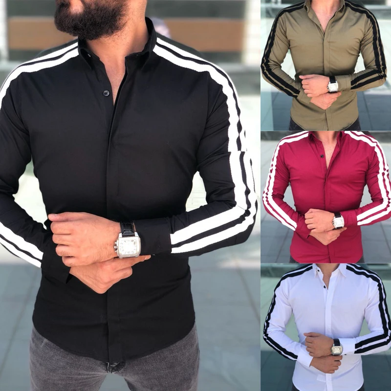 Plain Men Formal Shirts Business Dress Wedding Long Sleeve Slim Fit Top Patchwork HOT | Мужская одежда