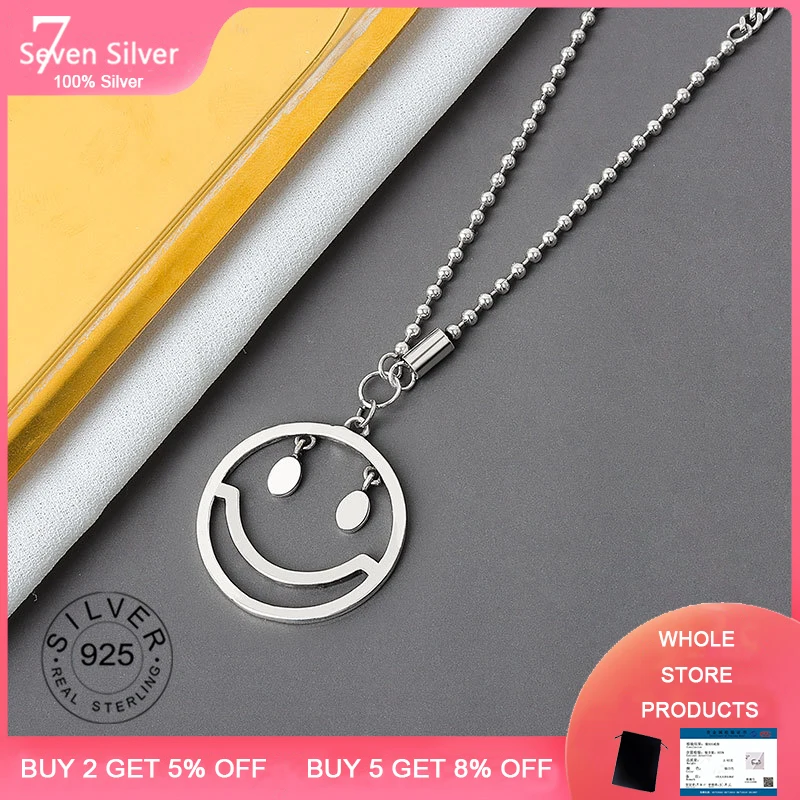 

Real 925 Sterling Silver Geometric smile face Choker Necklace For Fashion Women Minimalist Fine Jewelry Cute Accessories gift