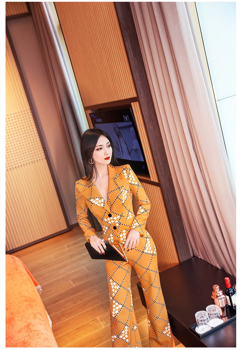 Женский офисный комбинезон с длинным рукавом Модный повседневный расклешенными