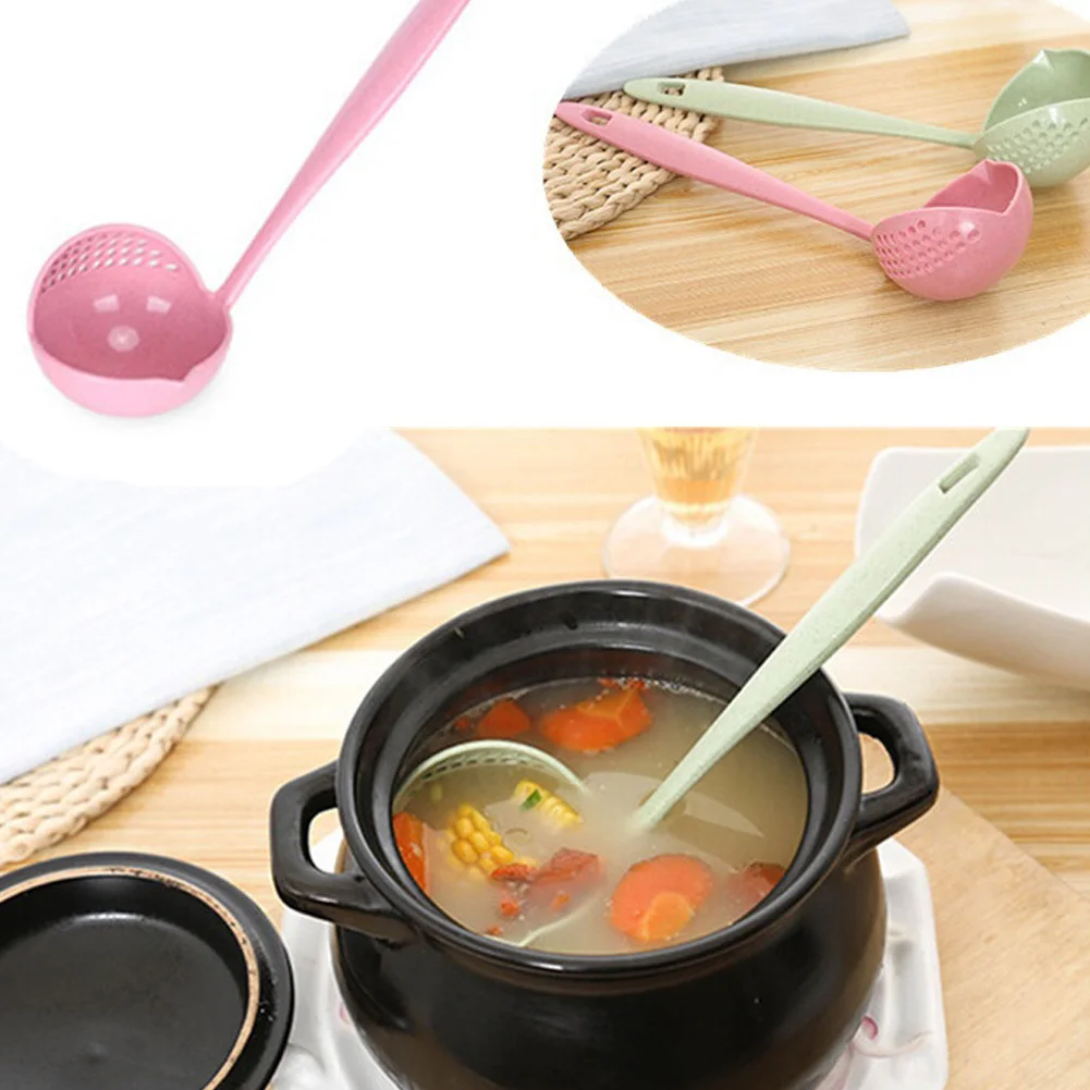 Hot Selling 2 in 1 Long Handle Soup Spoon Home Strainer Cooking Colander Kitchen Scoop Plastic Ladle Tableware enlarge