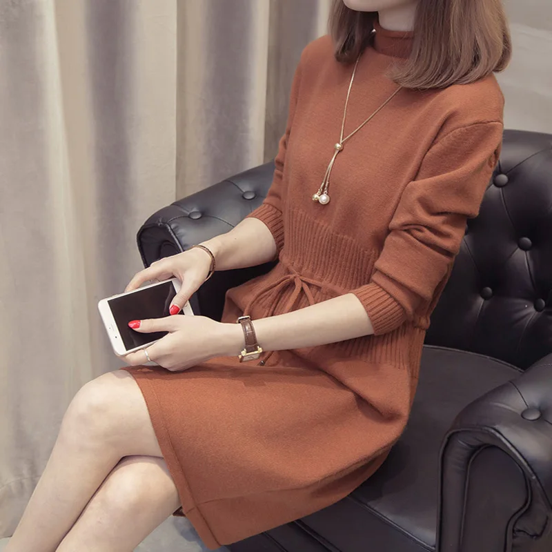 

Sweater Dress Women Winter New Knitted Warm Sweater Fashion Turtleneck Long Sleeve Thick Sweater Casual Loose Pullovers Dress