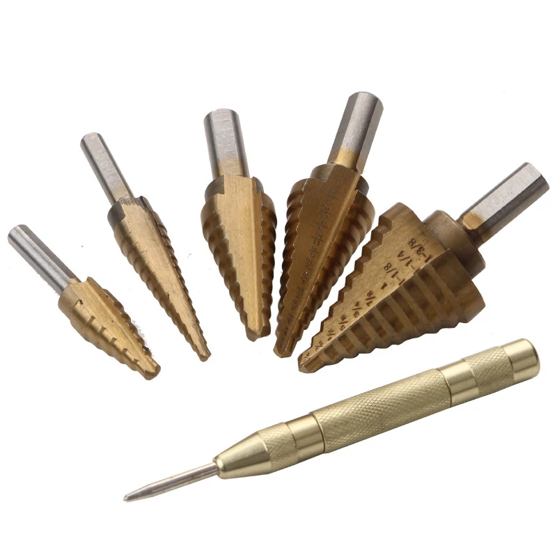 

6Pcs/Set HSS Step Drill Bits & Automatic Center Punch with Portable Case Step Drill Bits Set