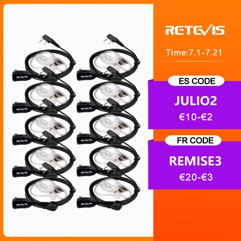 

10pcs PTT MIC In-ear Earpiece Walkie Talkies Headset For Kenwood For Baofeng UV5R UV82 888S Retevis H777 RT22 For TYT For Puxing