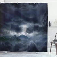 nature shower curtain dark stormy sky over mountains like fictional powerful nature waterproof bathroom decor with hooks