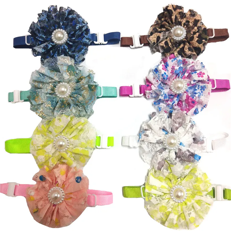 

50/100pcs Adjustable Dog Cat Bow Tie Flower Style Lace Pearl Pet Dog Bow Tie Puppy Bows for Small Middle Dogs Pet Supplies
