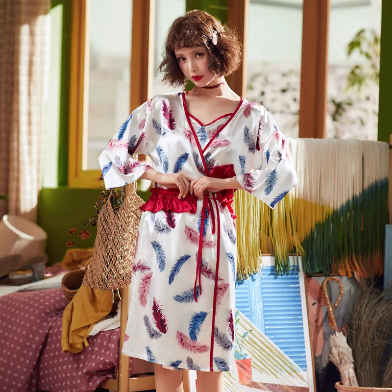 Ночная рубашка SIMISI ночная костюм с принтом из искусственного шелка сексуальный