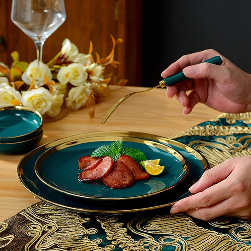 

Hot Nordic Ceramics Phnom Penh Plate Steak Plate Fruit Plate Household Tableware Large Dark Green BJStore