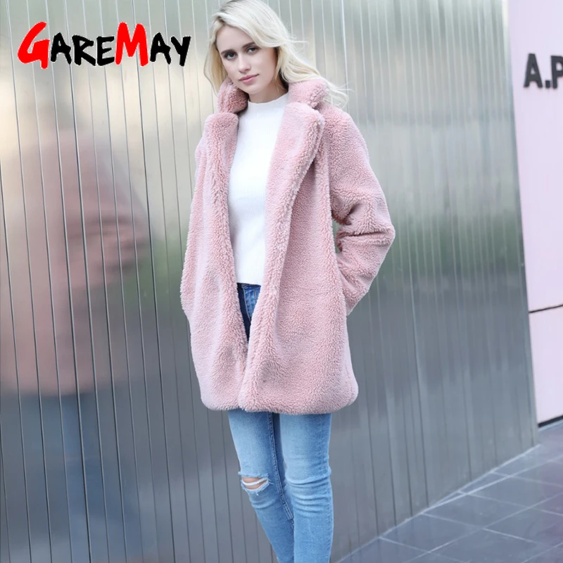 Элегантное розовое лохматое Женское пальто из искусственного меха уличная