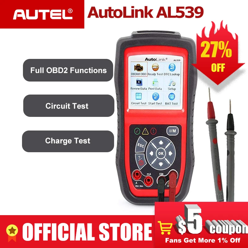 Autel Автоссылка AL539 OBDII Электрический тест инструмент авто AL 539 OBD2 сканер Интернет обновление напряжения цепи старт тест er PK AL539B