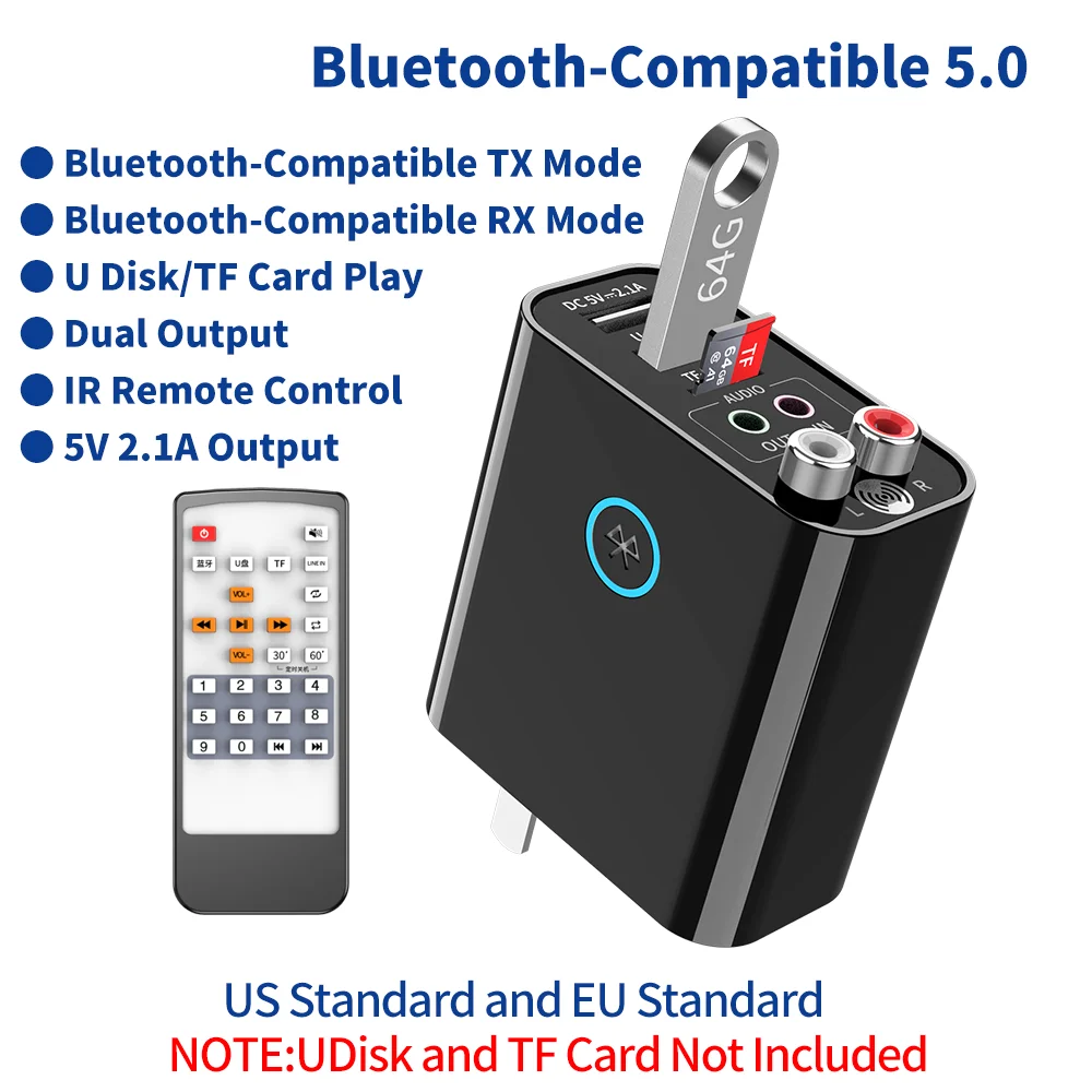 Фото Bluetooth 5 0 аудио приемник передатчик стерео беспроводной адаптер TF/U диск