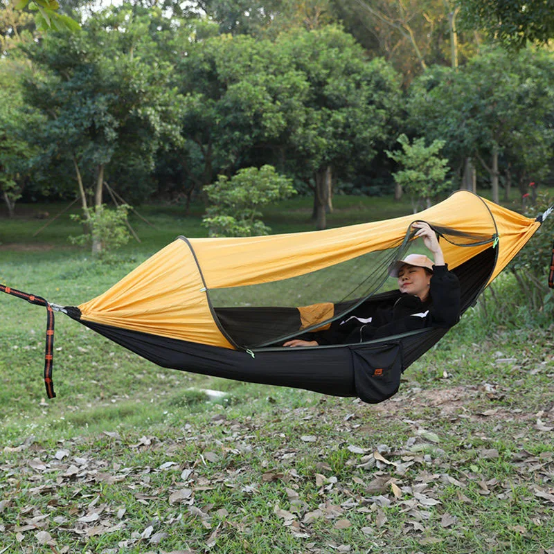 

1 Pcs 2900x1400mm Large Adult Formula Camping Hammock With Anti-Mosquito Tie Fastener Cover Waterproof Sunscreen Hammock