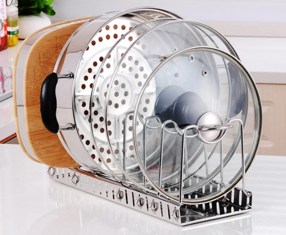 

Stainless Steel Pan Pot Cover Lid Rack Stand Spoon Holder Stove Organizer Storage Soup Spoon Rests Kitchen Accessories Stainless