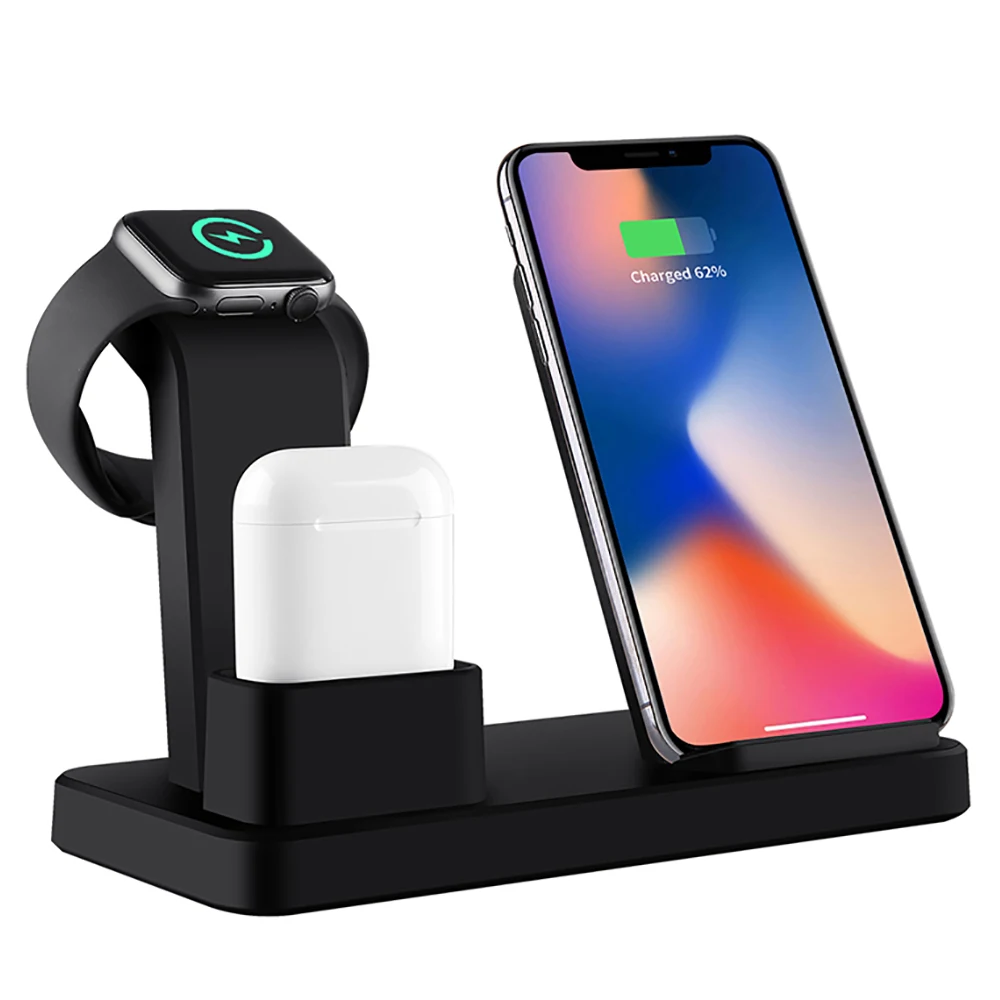 Беспроводной Зарядное устройство подставка для iPhone AirPods Apple Watch док станция