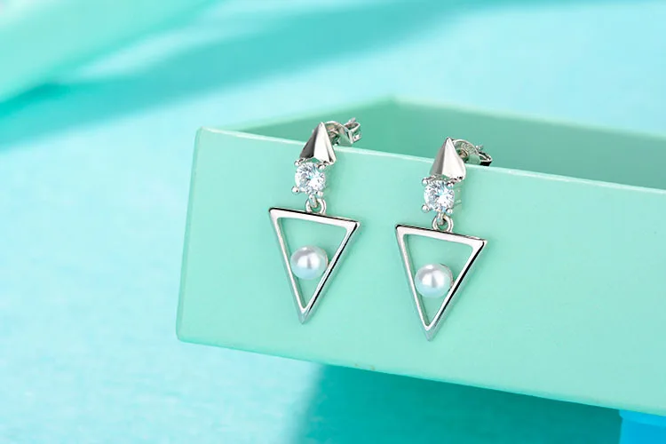 Bague Ringen в виде геометрических фигур Треугольники простой Серьги с жемчугом для Для женщин корейский стиль серебро 925 ювелирные изделия Офисные женские туфли 3A ziron для совещаний подарочный