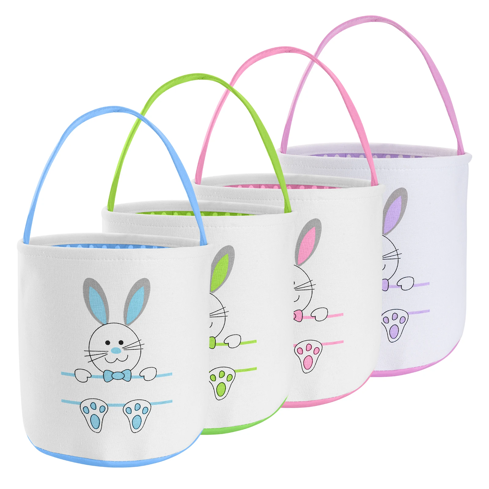 10pcs/Lot Easter Gift Basket Canvas Easter Bag For Kids 21 Styles Egg Basket Rabbit Print Bucket With Fluffy Tail