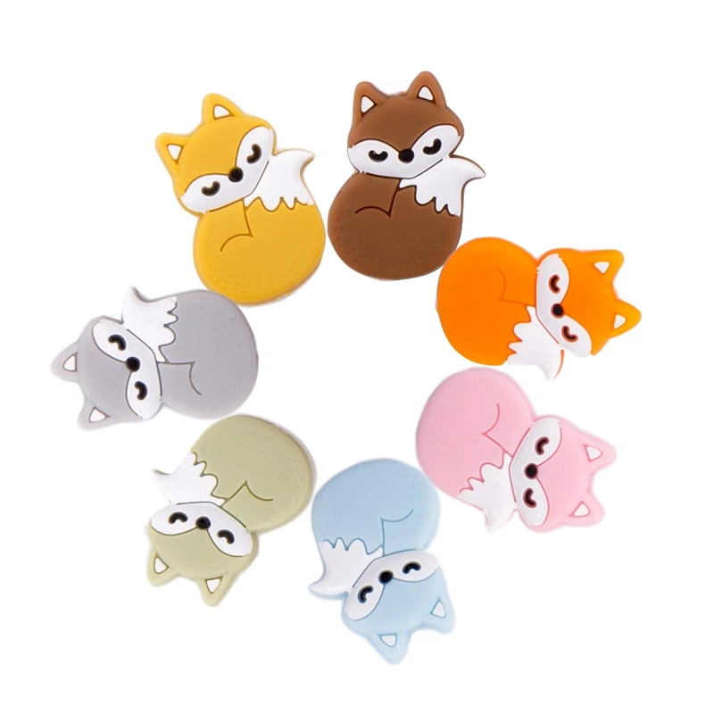 1PC Silicone Beads Teething Bpa Free Cartoon Fox Beads Animals Teethers DIY Pacifier Clip For Children Newborn Baby Teether